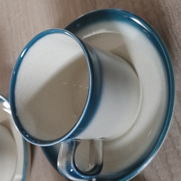 Set 5 Wedgewood Blue Pacific flat COFFEE CUP & SAUCERS Oven to Table Stoneware - Picture 3 of 3